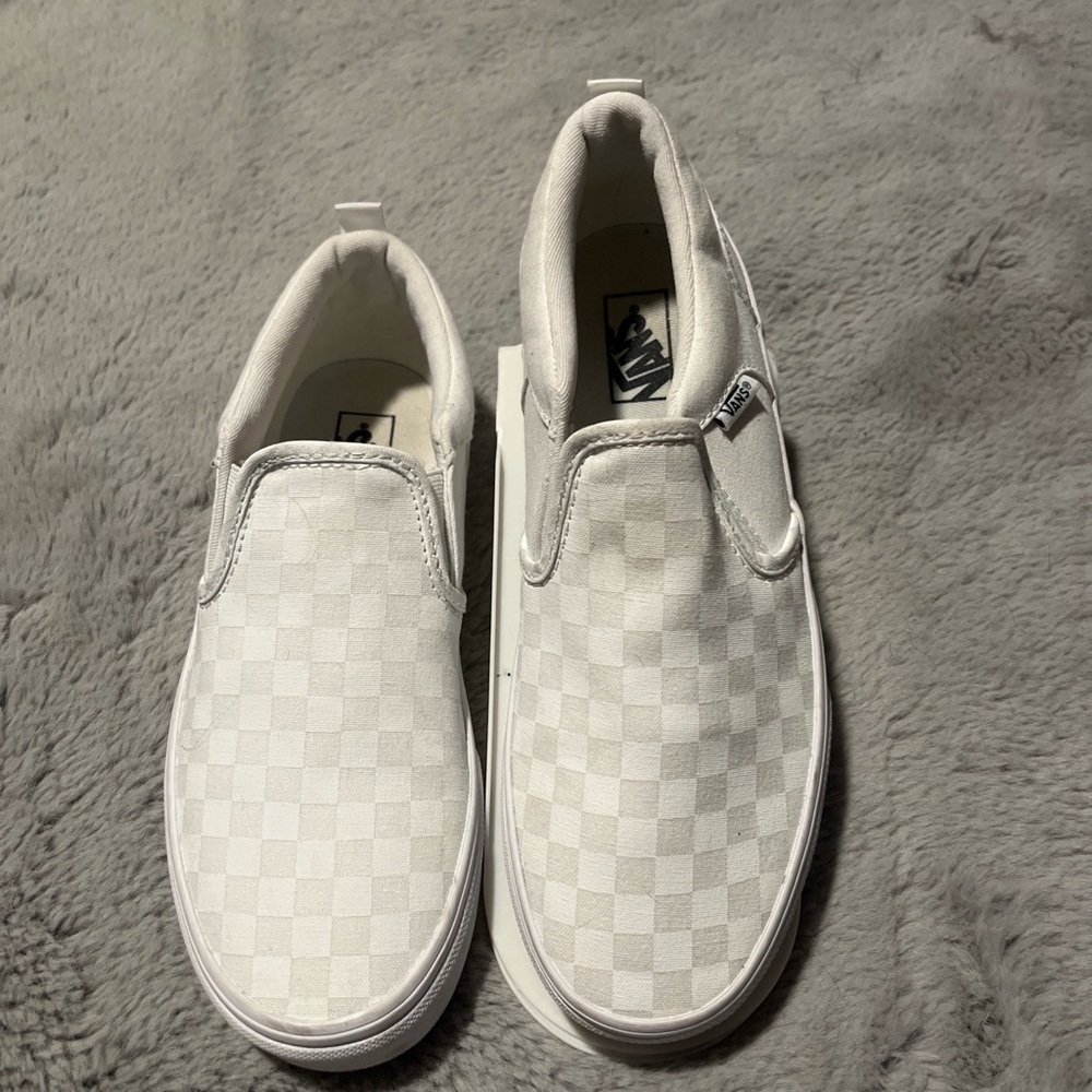 Vans White Tonal Checkerboard Slip-On Sneakers